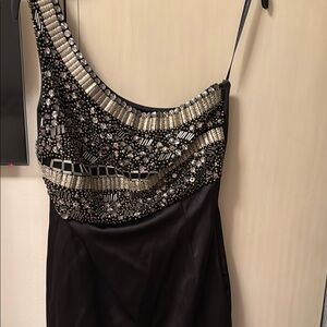 Elegant Black Beaded One-Shoulder Dress